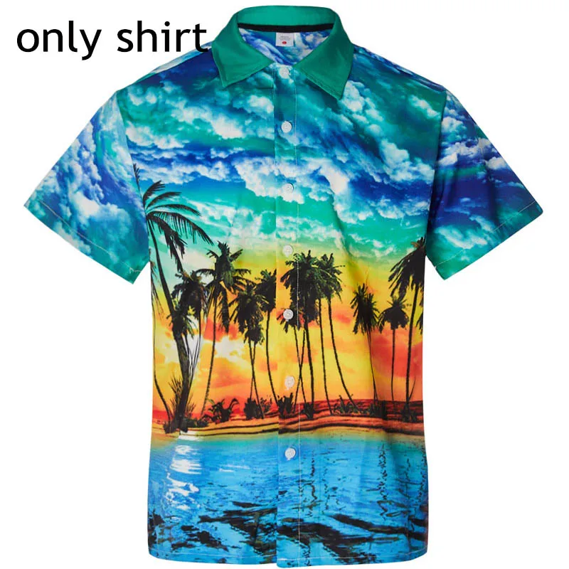 only shirt Мужская гавайская рубашка и шорты с 3D принтом Галактики, Космический Кот, повседневный комплект, мужской комплект из 2 предметов, пляжные шорты, рубашка-смокинг размера плюс - Цвет: only shirt