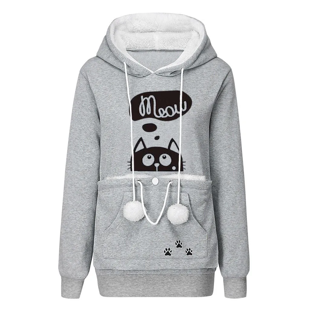 2019 de las mujeres de invierno sudaderas con capucha sudadera de mujer bolso con Animal Blusa con capucha llevar gato Jersey transpirable sudaderas # C7