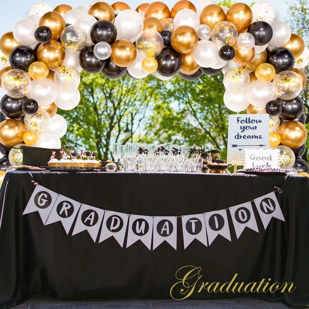 Воздушный Шар АРКА и комплект гирлянды черно-белые золотые конфетти и металлические латексные шары для свадьбы, дня рождения, выпускного, вечерние, Декор