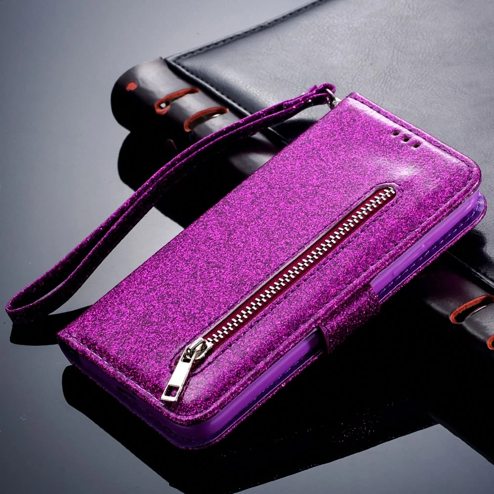Purple Роскошный блестящий чехол-книжка Pepmune для huawei P30 Pro mate 20 P20 Lite P Smart Plus Y6 Y7 Honor 8A кожаный чехол для телефона - Color: Purple