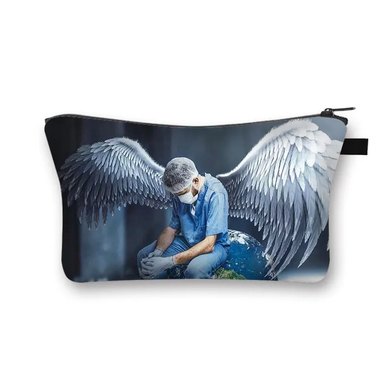 Thank You Doctor  Nurse Cosmetic Case Women Makeup Bags Ladies Storage Bags for Travel  Nurse with Angel Wings Mini Handbag