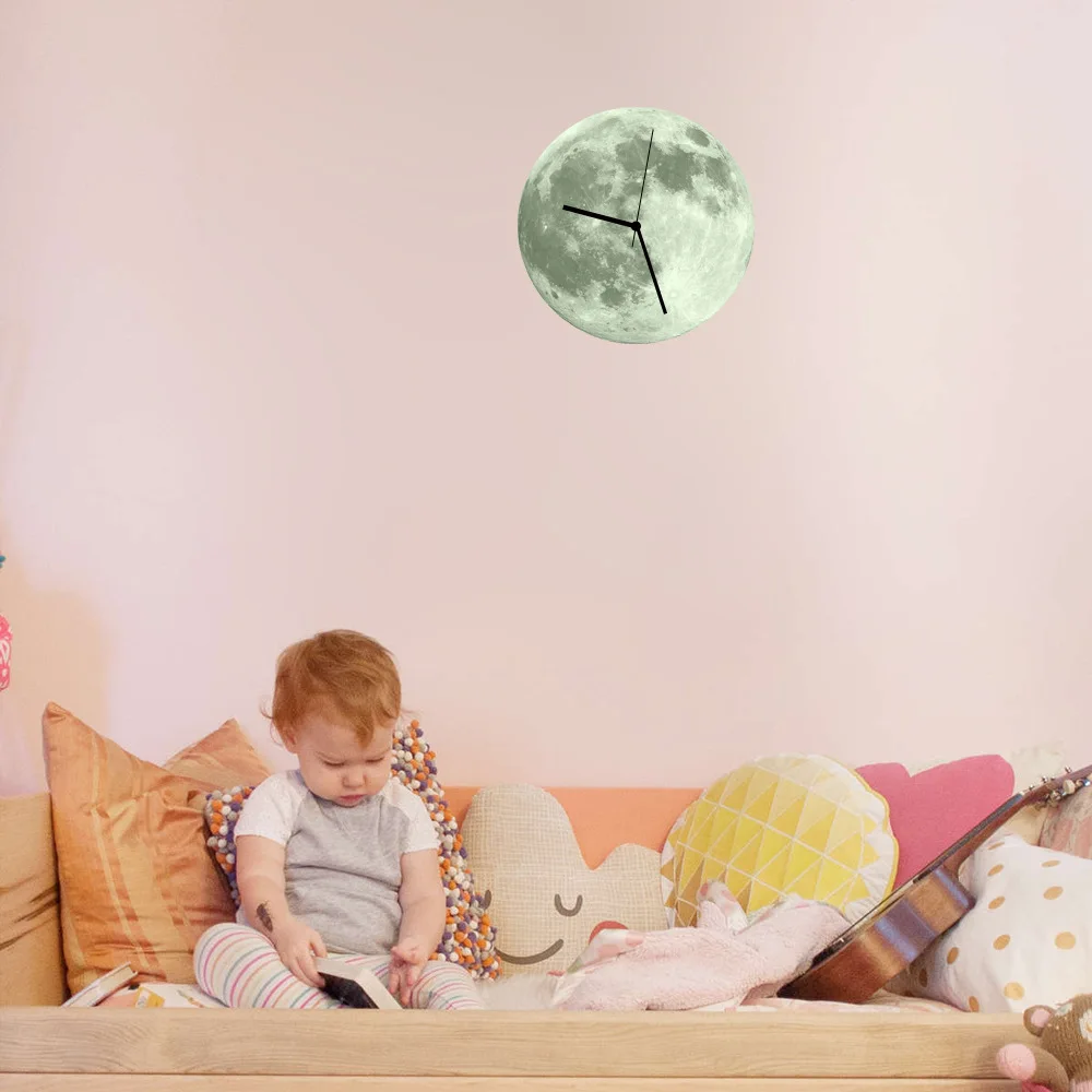 Funlife креативные Светящиеся Настенные часы, ночник, светильник, луна, земля, акриловые настенные часы, детская комната, настенные акриловые настенные часы