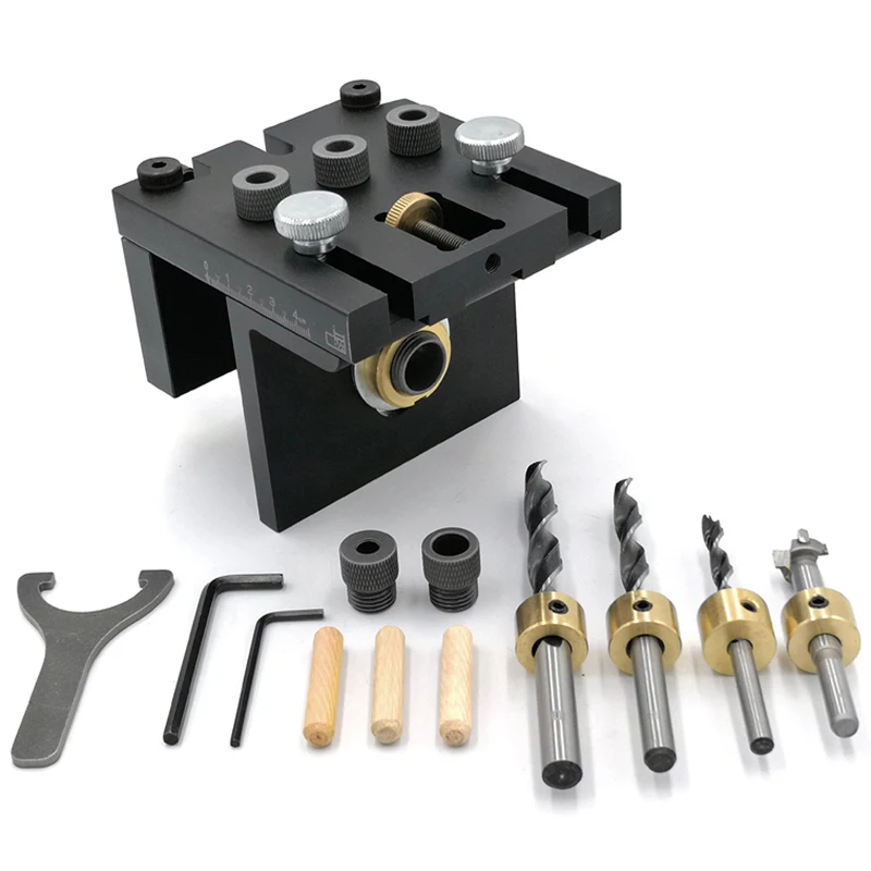 

Multifunction Woodworking Doweling Jig Kit Adjustable Drilling Guide Puncher Locator for Furniture Connecting Carpentry Tools