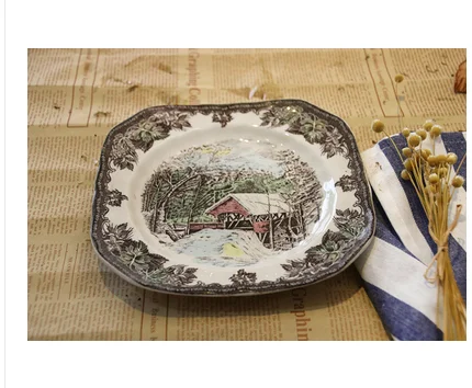 The Friendly Village Dinner Set Elegant England Style Dinner Ware Ceramic Breakfast Plate Beef Dishes Dessert Dish Soup Bowl