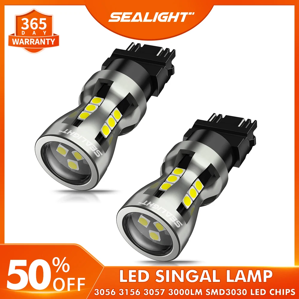 SEALIGHT 2pcs 3157 LED Bulbs Car Brake Lights 8W 6000K 3000LM Super Brightness 3056 3156 3057 Reverse Tail Turn Signal Light | Автомобили