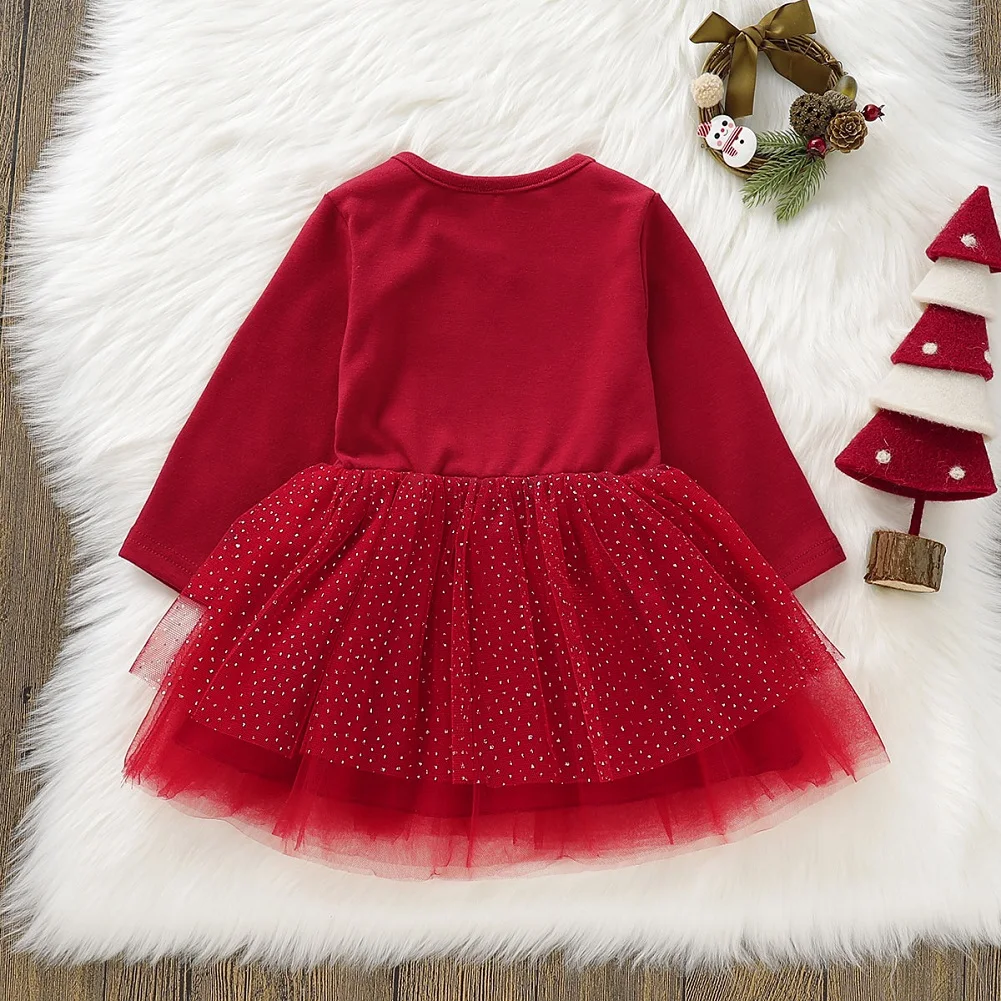 Focusnorm Fashion Toddler Kid Baby Girl Christmas Xmas Dress Clothes Long Sleeve Lace Tutu Dress