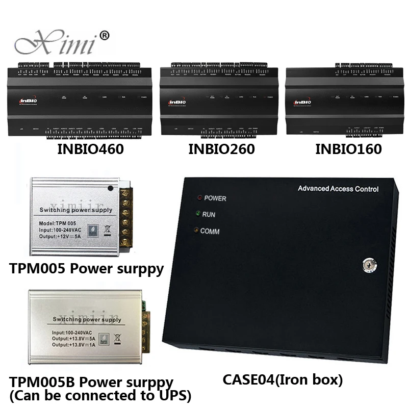 TCP/IP Biometric Fingerprint And RFID Card Door Access Control Panel 1 Door Access Control Panel inbio160 With Power Supply Box