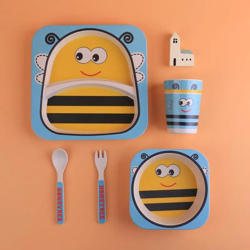 Blue bee Детская обучающая посуда набор креативная милая форма рыбы столовая посуда w/тарелка ложка Вилка для детей необходимые для кормления партнеры - Цвет: Blue bee