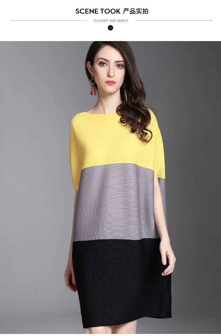 Новое Женское плиссированное платье контрастных цветов с рукавами «летучая мышь», свободное плиссированное платье большого размера Y226