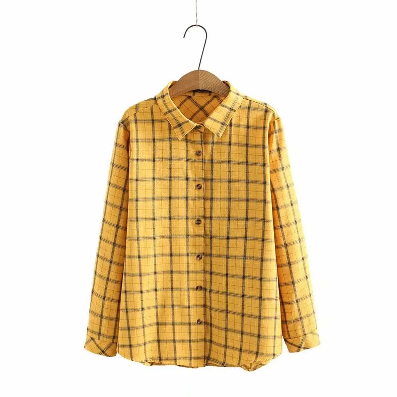 

Plus Size Shirt For Women XL-4XL Large Size Shirt For Fatwomen Wear Cotton Plaid Fabric Lapel Long Sleeve In Spring And Autumn