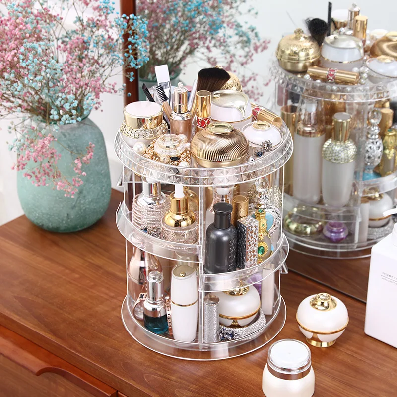

Shaking Voice Network Red-Rotating Cosmetics Flat Roof Diamond Pattern Drawer-type Multilayer Dresser Desktop Storage Shelf