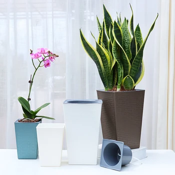 

Brick Pattern Flowerpot Imitation Metal Plastic Flower Pot Square And Tall Type For Gardening Potted Plants PAK55