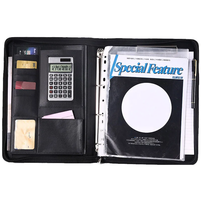 

A4 Multifunctional Folder PU Leather Zipper Bag for Notebook Business Travel FO Sale