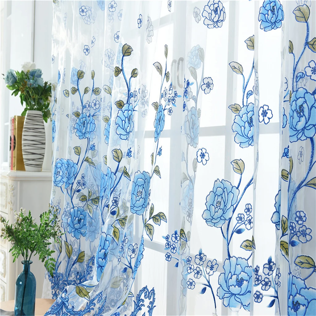 100x200cm Offset Printed Voile Slot Top Panel Tulle Window Blinds Voile Curtains Sheer Curatin Gauze Curtain