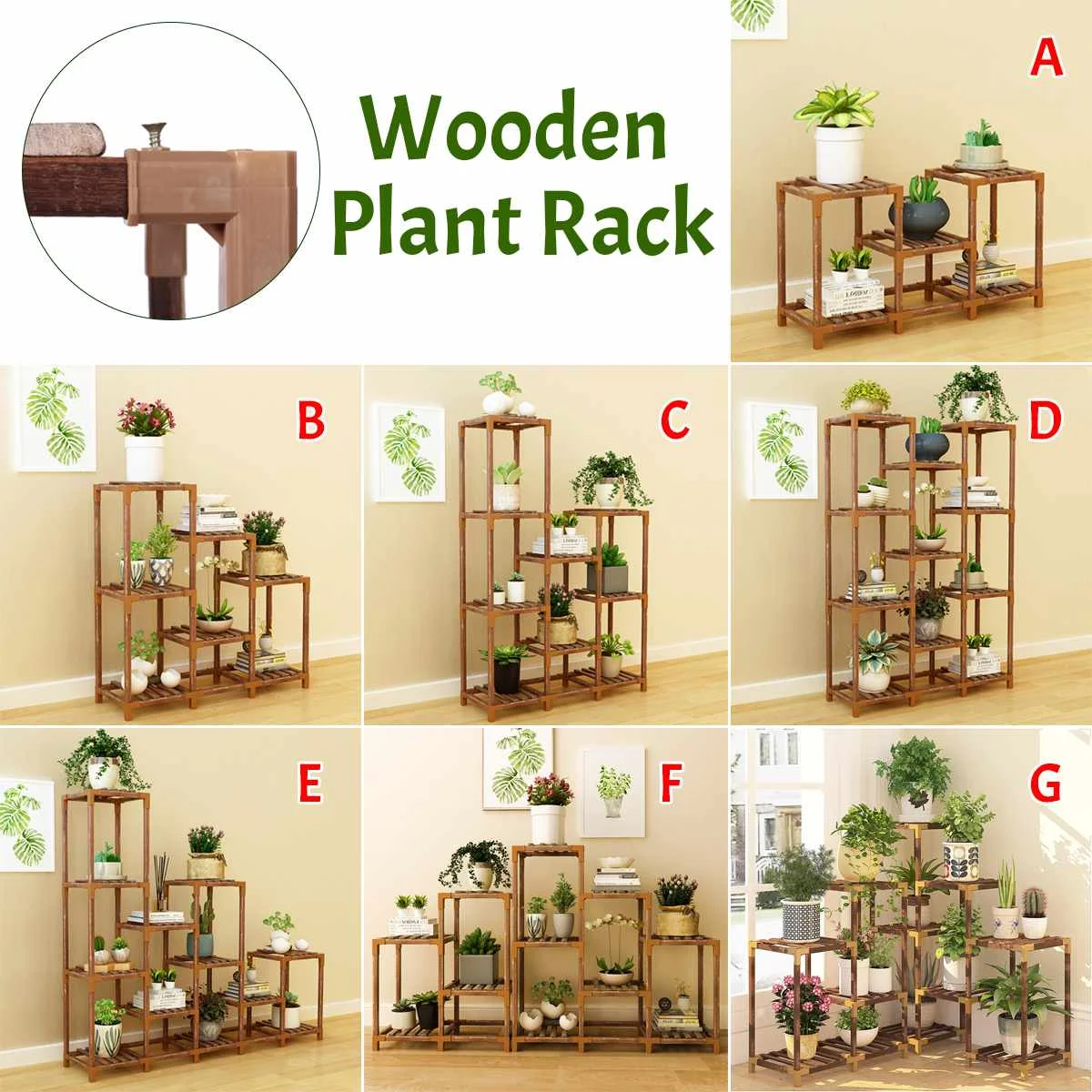 

7-Tier Wooden Flower Pot Plant Stands Balcony Garden Flower Stand Plant Shelves Display Shelves Yard Patio Flower Rack Indoor