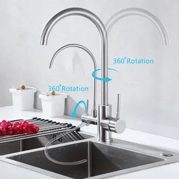 

Stainless Steel Faucet with Clean Water Brushed Kitchen Hot and Cold Rotating Pure Sink Dual-Use Straight Drink Three in One Fau