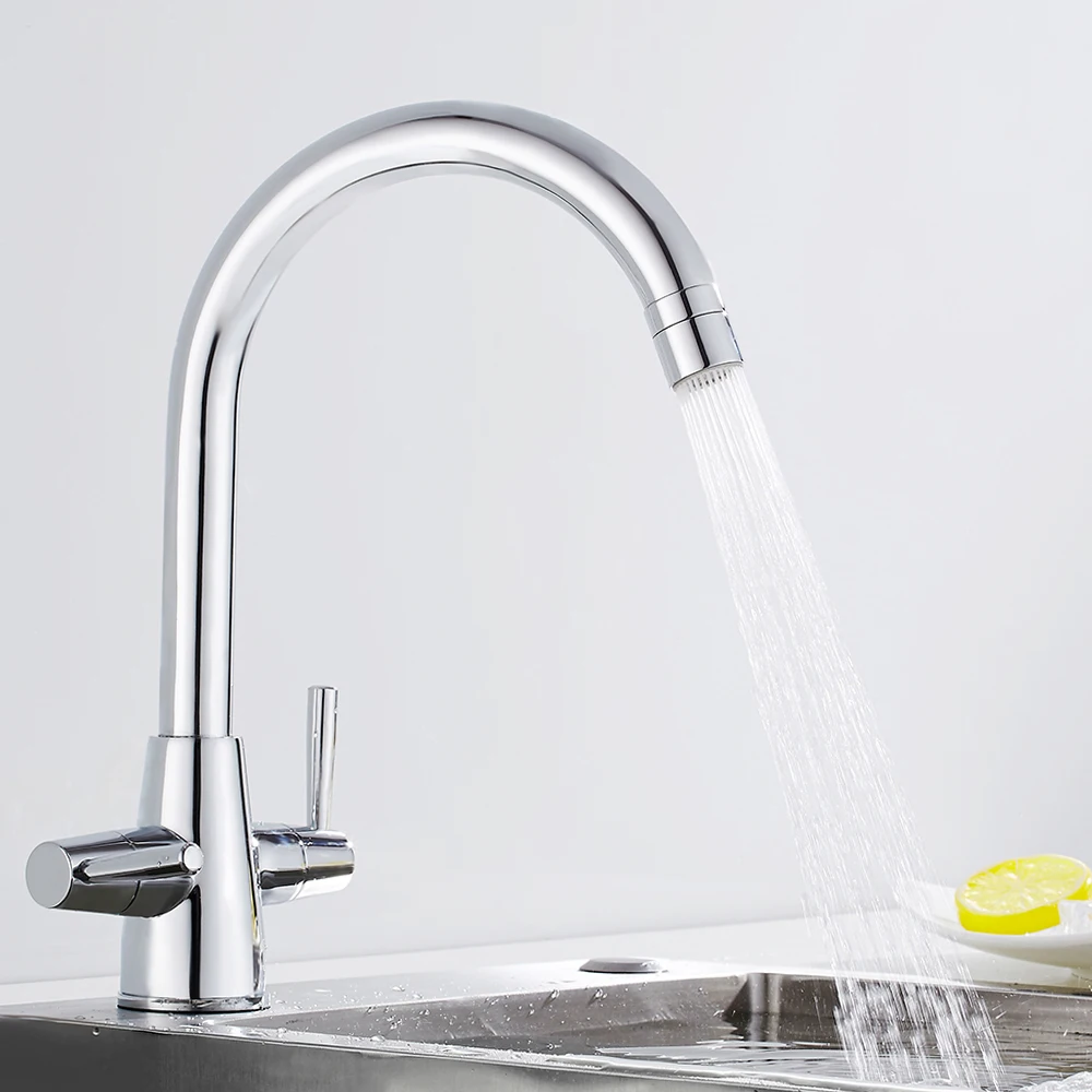 

Kitchen Sink Faucet Brass Chrome Mixer Tap Basin Bathroom Faucet Two Handles Single Hole Cozinha Swivel Spout Cold and Hot Water
