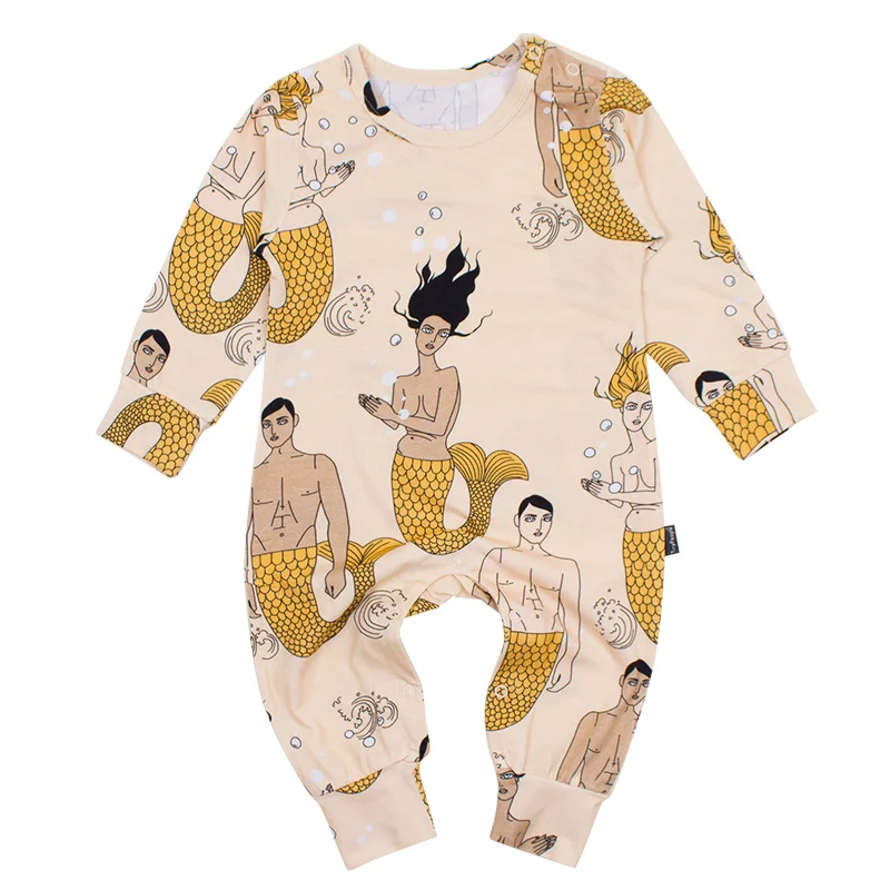 TinyPeople Baby Rompers Cotton Spring Newborn Boys onesie Girls Clothes Infant Baby Clothing Long Sleeve Jumpsuits free shipping - Color: Yellow mermaid