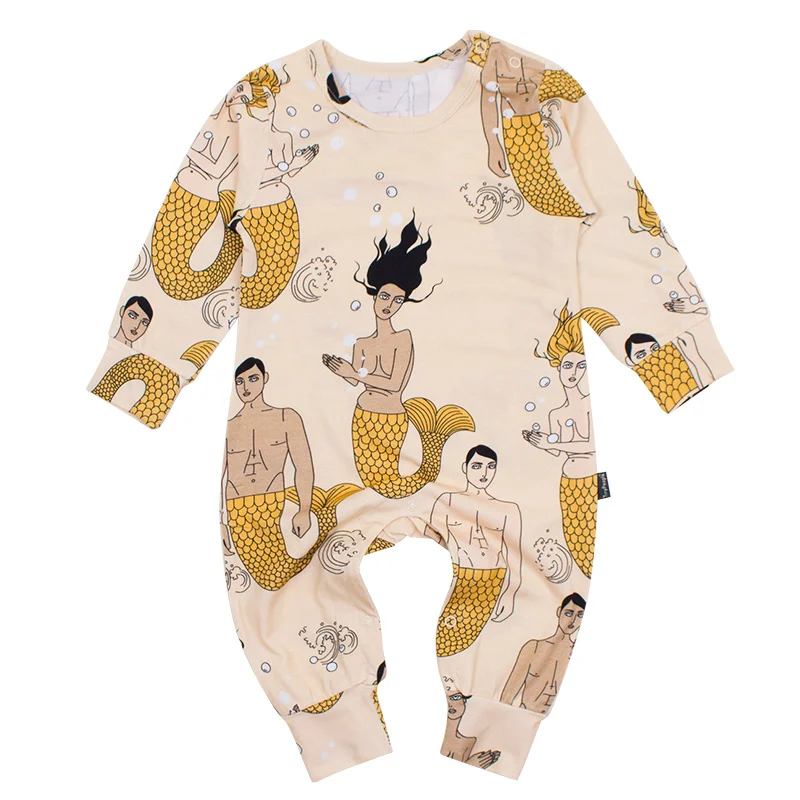 Yellow mermaid TinyPeople Baby Rompers Cotton Spring Newborn Boys onesie Girls Clothes Infant Baby Clothing Long Sleeve Jumpsuits free shipping - Color: Yellow mermaid