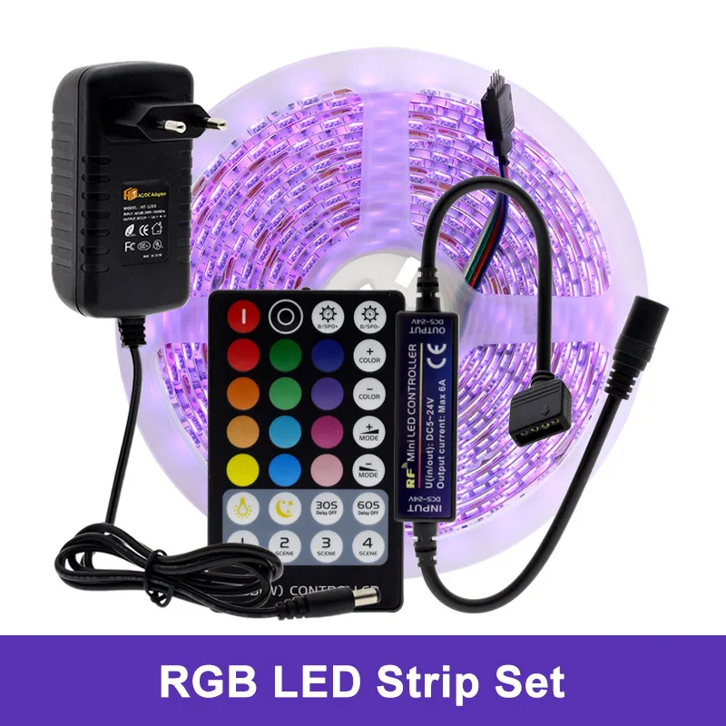 RGB DC12V 5050 Светодиодная лента RGB/RGBW/RGB+ CCT/двойной белый 5 м гибкий светильник+ РЧ пульт дистанционного управления+ адаптер питания набор светодиодных лент - Испускаемый цвет: RGB