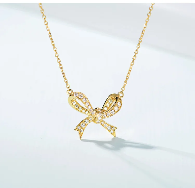 

Shiny Short Necklaces for Women Pendant Necklaces Gold Color Beautiful Rhinestone Bownot Chain Clavicle Necklace