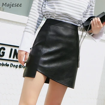 

Leather Skirt Women Black Casual Slim Plus Size Irregular Vintage High Waist Mini Skirts Womens Korean Fashion Harajuku Simple