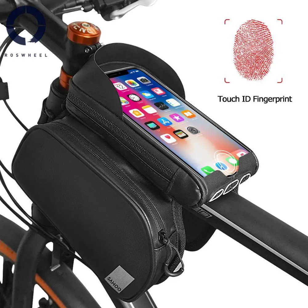 Roswheel Sahoo Touchscreen Bike Bag For 6.5in Cell Phone Bag Mountain Bike Accessories Double Pannier Front Frame Top Tube Pouch