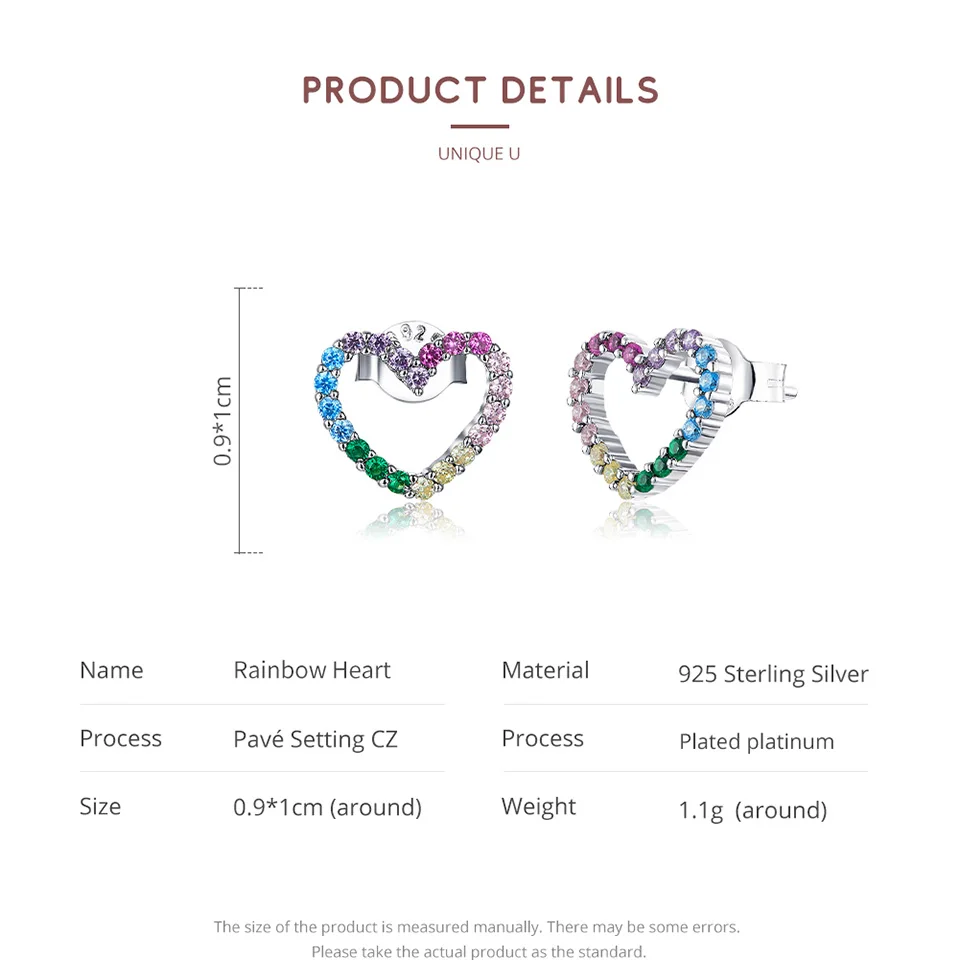 Pink Heart Stud Earrings Rainbow Amour Ear Studs - Image 5