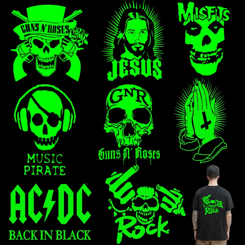 

Hippie Stickers Luminous Iron On Transfers For Clothes Stripes Thermal Heat Transfer Jacket Punk Rock Music Band Metal Patch DIY