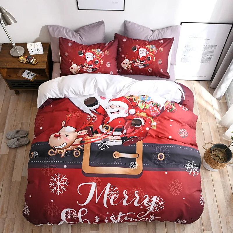 Рождественский комплект белья полиэстер шлифовальный зеленый красный пододеяльник набор снеговик подарок напечатано льняное постельное белье для домашнего декора