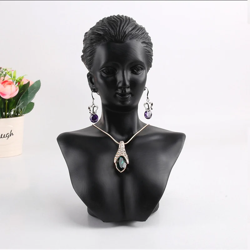 Black Resin Mannequin Bust For Women Necklace Display Rack Pendant Earring Stand Holder Show Decorate Jewelry Exhibition Shelf beauty gift jewelry necklace pendant earring display stand holder show resin mannequin bust decorate jewelry display shelf