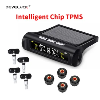 

Develuck Tyre Pressure Monitoring System Smart Car TPMS Solar Power HD Digital LCD Display Wireless Auto Security Alarm Systems
