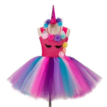 

Unicorn Princess Costume Rainbow Dress Baby Girl Tutu Dresses Christmas Party Costumes for Kids Girls School Performance Clothes