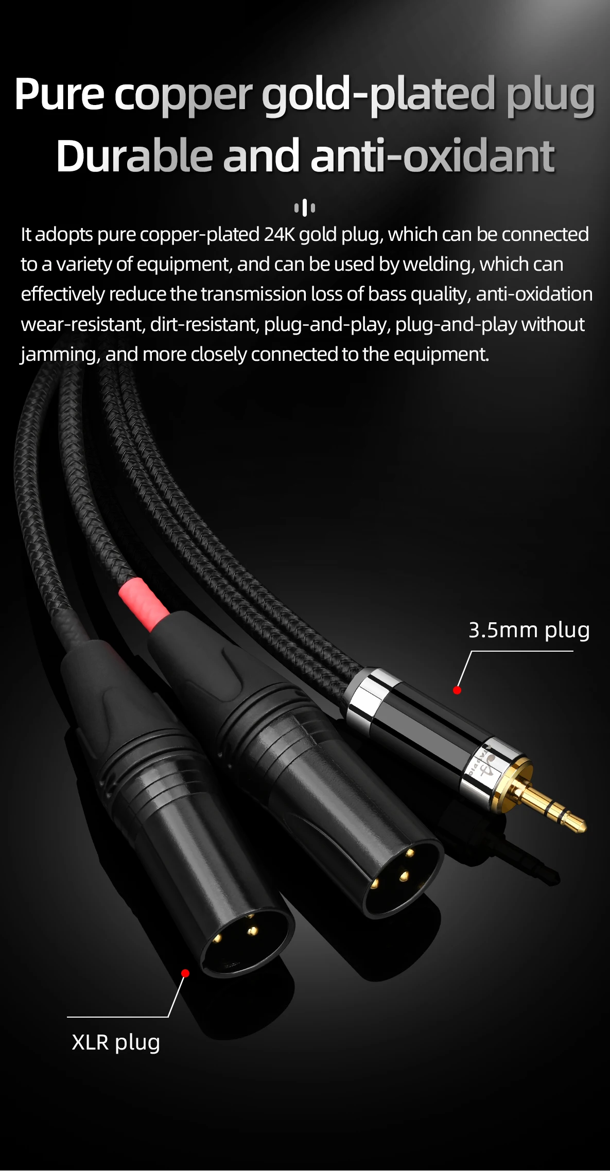 alta fidelidade 3.5mm para 2xlr áudio cabo