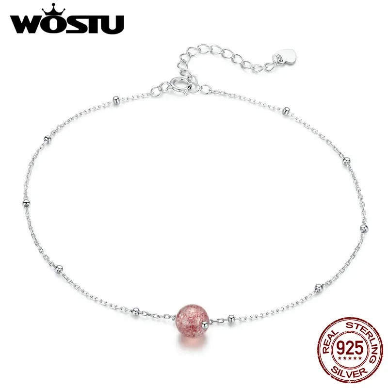 WOSTU, 925 пробы, серебряный ножной браслет, розовый кристалл, клубника, кварц,, ножные браслеты для женщин, хорошее счастье, роскошные ювелирные изделия DXT012