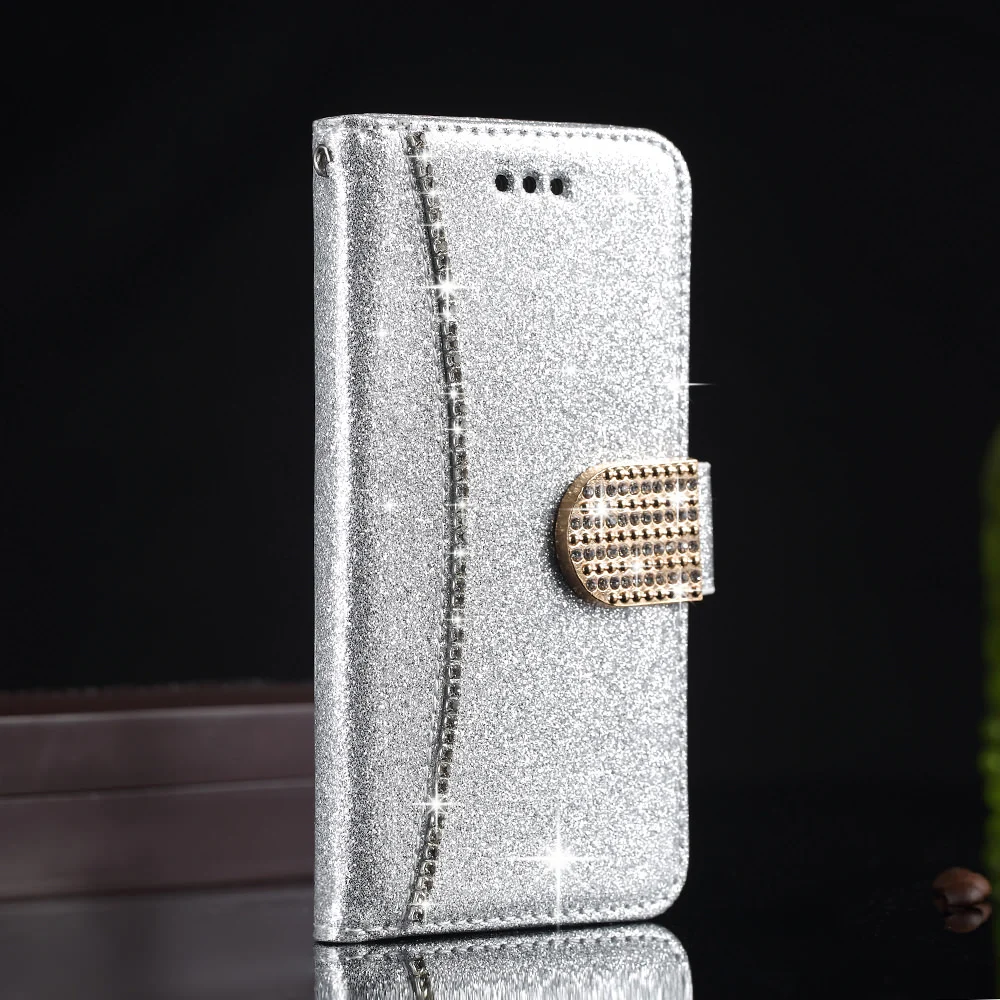 L-FADNUT с сияющими блестками кожаный чехол-книжка с отделениями для карт чехол для телефона для samsung Galaxy S9 плюс S8 A3 A5 A8 S7 edge чехол на магните - Цвет: Silver