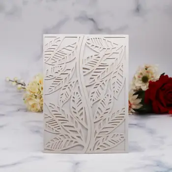 

15pcs/lot Chic Leaf Pearl Paper Sculpture Wedding Engagement Invitation Card Birthday Festival Party Invite Greeting Card