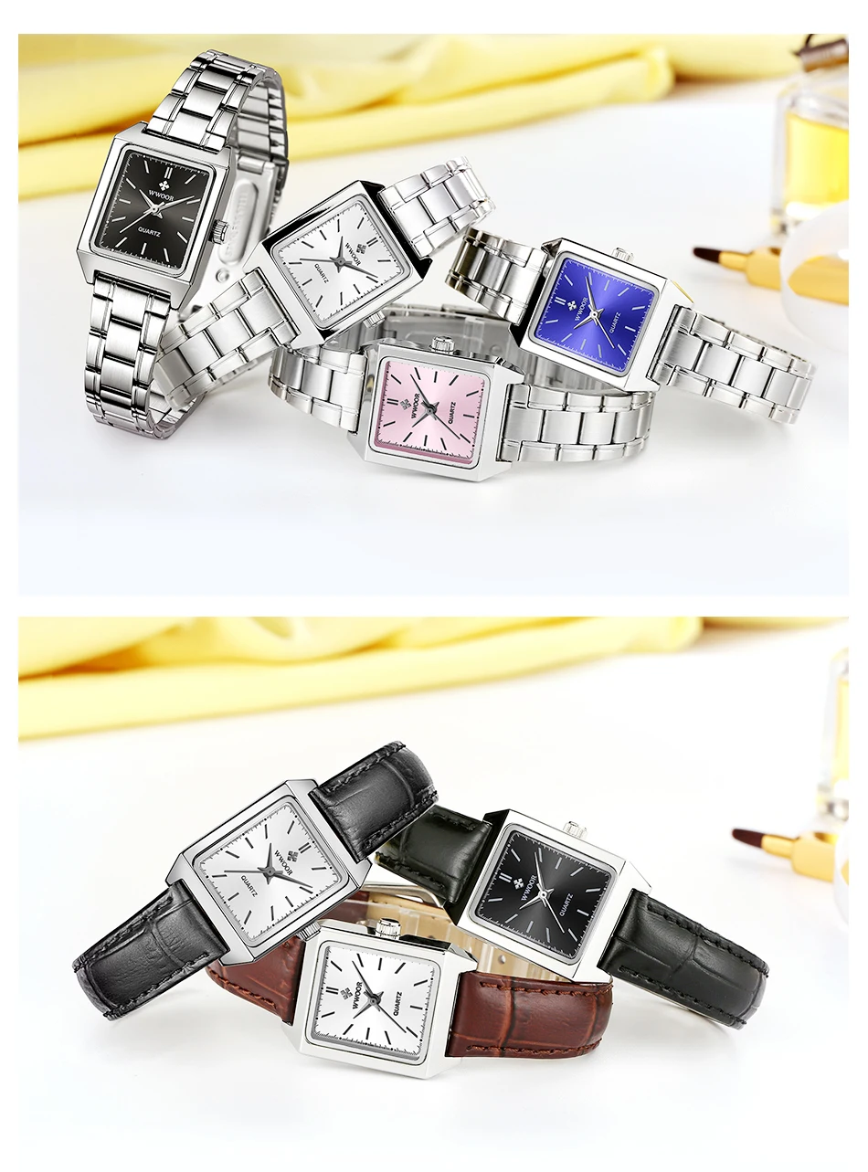 WWOOR Casual Square Women Watches Ultra Thin Small Female Quartz Watch Full Stainless Steel Ladies Wrist Waches Relogio Feminino