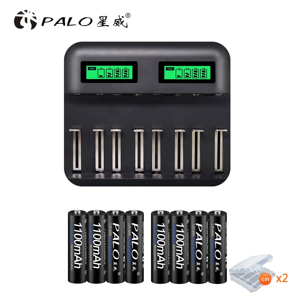 Palo ЖК-дисплей Быстрая зарядка Смарт USB зарядное устройство для Ni-MH Ni-CD AA AAA SC C D батарея+ 16 шт. 1,2 в AAA Ni-MH аккумуляторная батарея - Цвет: with 8 pcs AAA
