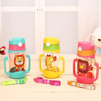 

Newborns Baby Learning Drinking Water Bottles Feeding Sippy Cups With Handles and Strap Kids Cute Cartoon Leakproof Cup