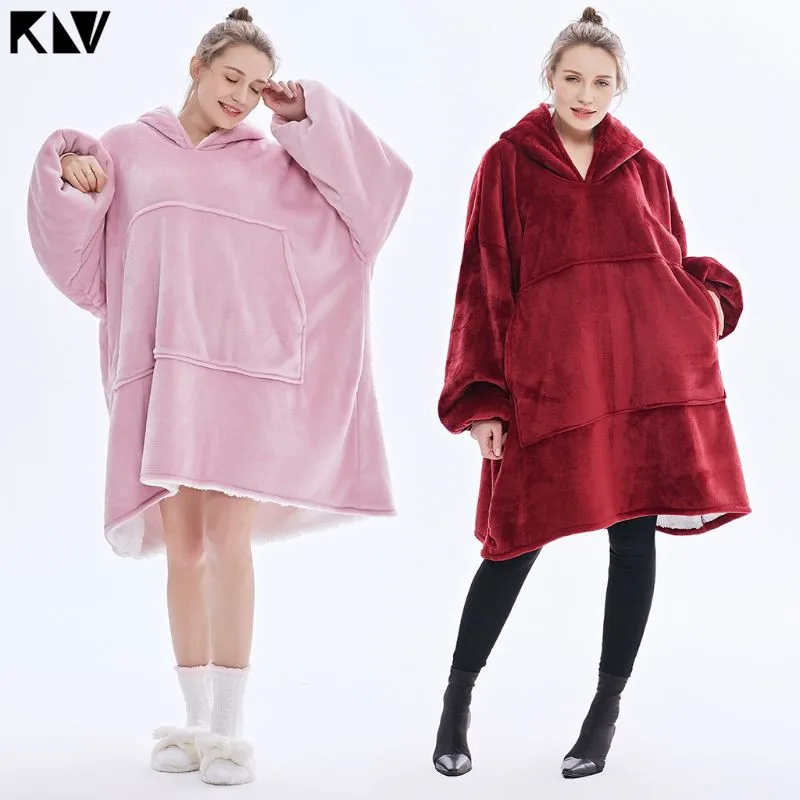 KLV, уличная Женская толстовка с капюшоном, толстовки, домашняя одежда, одеяло, теплые пальто, толстое флисовое ТВ одеяло, сверхмощный пуловер с капюшоном