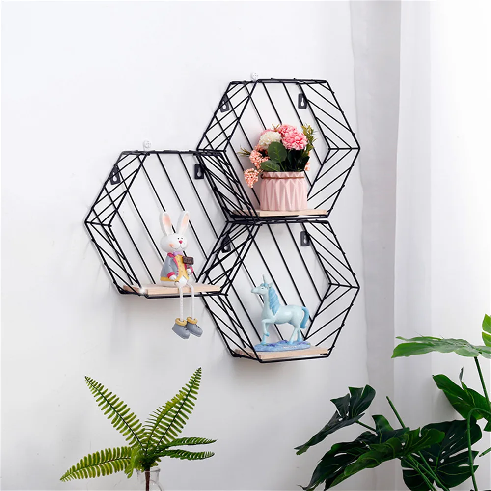 Minimalist Metal Wall Hangings Racks with Wooden Board Chic Flower Pots Storage Racks Nordic Decor Desktop Organizer Basket