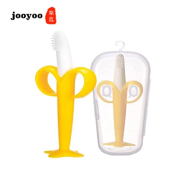 

Baby Silicone Banana Training Toothbrush Shape Safe Toddle Teether Chew Toys Teething Ring Gift for Infant Toddler Toys