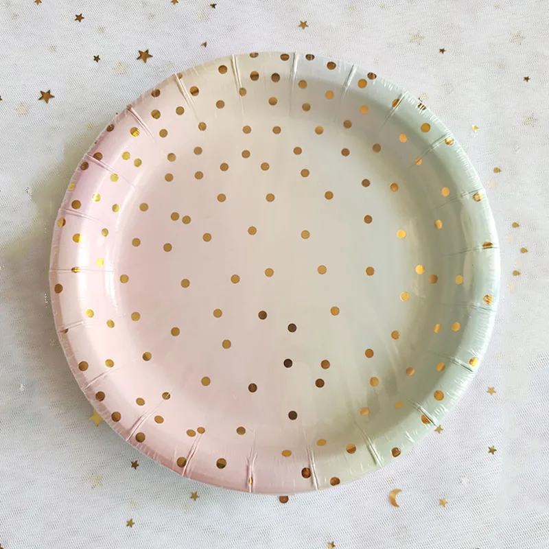 8pc 7inch plate 8 шт. фольга золото точка Радуга вечерние принадлежности украшения торт блюдо Одноразовые бумажные тарелки Единорог русалка невесты душ сувениры - Цвет: 8pc 7inch plate
