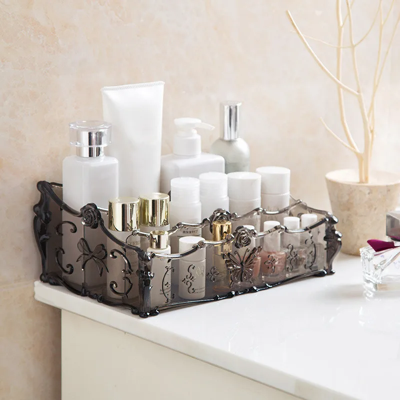  8 Colors Transparent Flower Plastic Cosmetic Storage Box Desktop Makeup Perfume Organizer