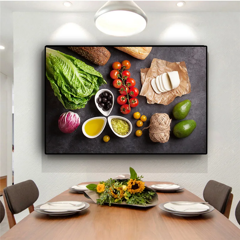 

Vegetable Cooking Supplie Food Fruit Kitchen Canvas Painting Wall Art Pictures Wall Art for Living Room Home Decor (No Frame)