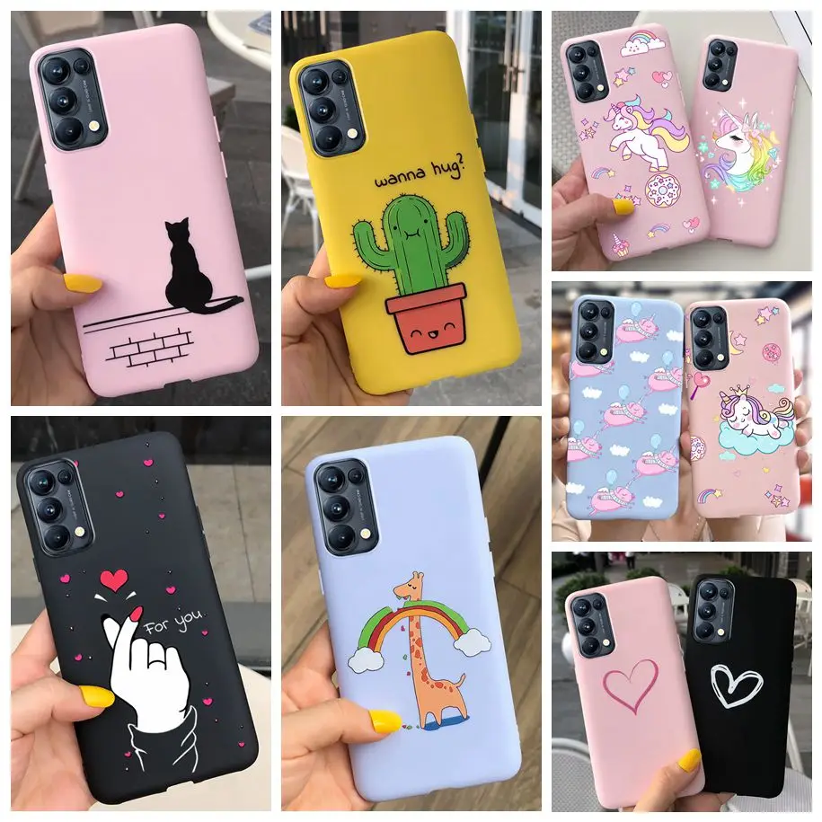 For Oppo Reno5 Pro Case Painted Cactus Unicorn Soft Silicone Back Cover Reno 5 Lite Phone Cases F 5Z Bumper | Мобильные телефоны и
