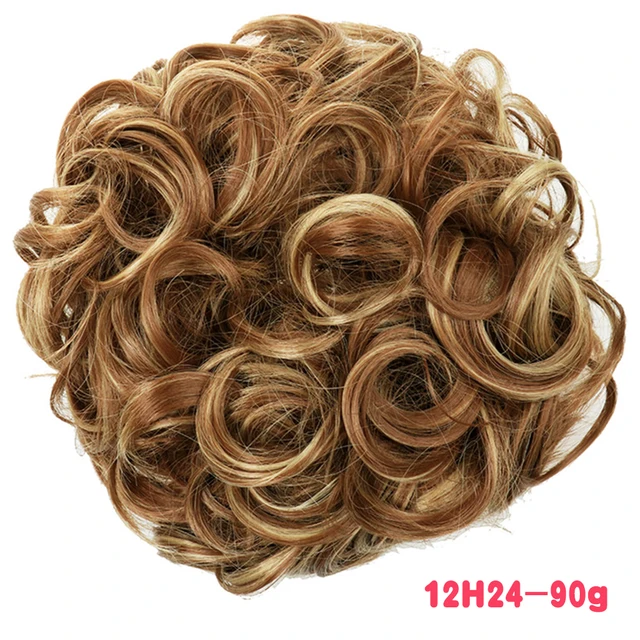 MERISIHAIR Synthetic Girls Curly Scrunchie Chignon With Rubber Band Brown Gray Hair Ring Wrap On Messy Bun Ponytails 90g-12h24