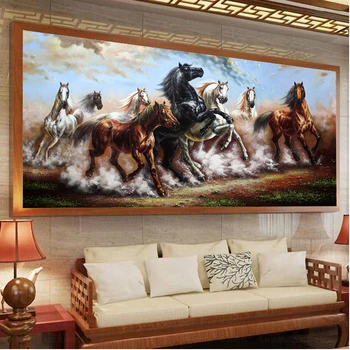 

Full Square Round Diamond embroidery animal Chinese 8 horses diamond painting Cross Stitch Rhinestone Christmas DecorZP-913