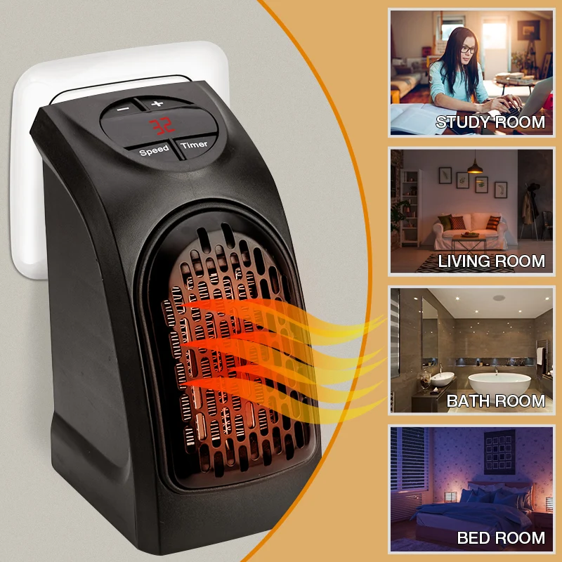Electric Wall Heater Mini Portable Plug in Personal Space Warmer